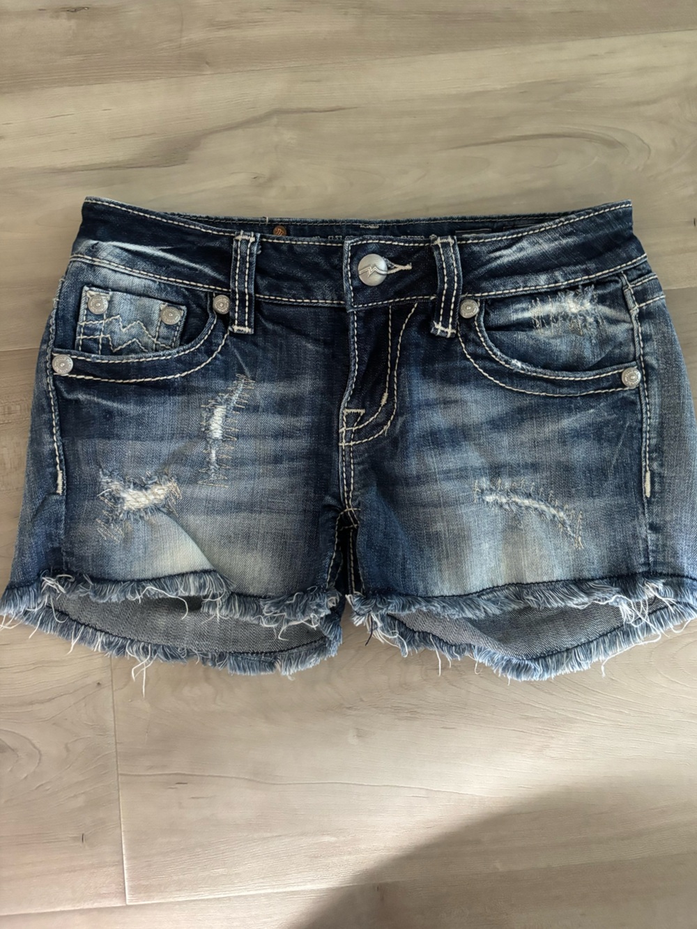 Miss Me Blue Washed Distressed Denim Cutoff Shorts